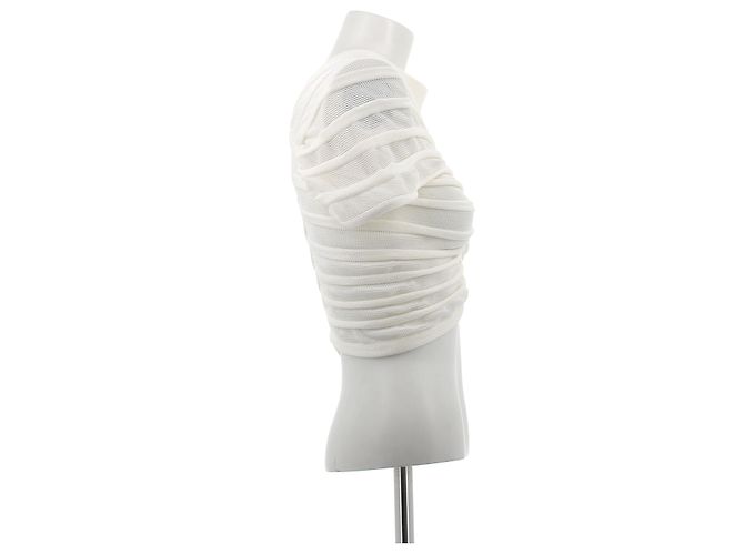 Top corto in rete arricciata crema Alaïa Bianco - vista 3