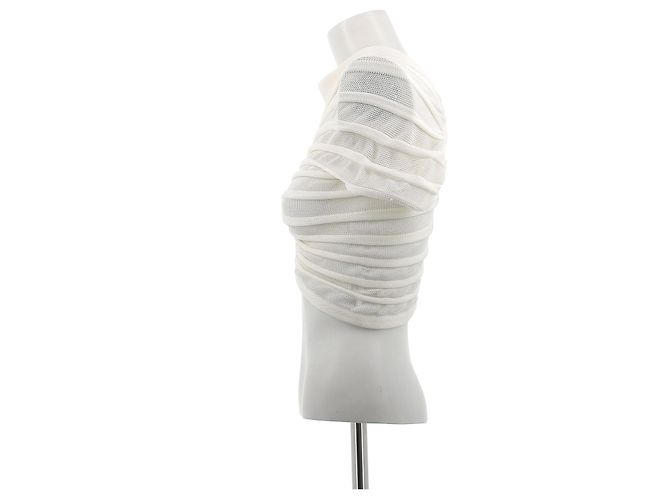 Top corto in rete arricciata crema Alaïa Bianco - vista 4