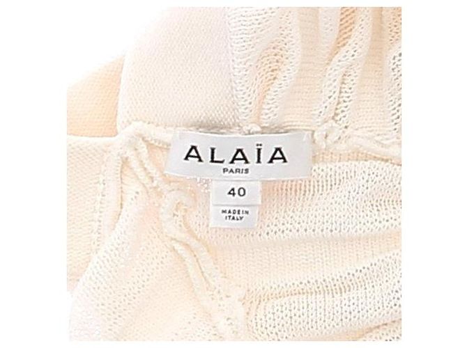 Top corto in rete arricciata crema Alaïa Bianco - vista 5
