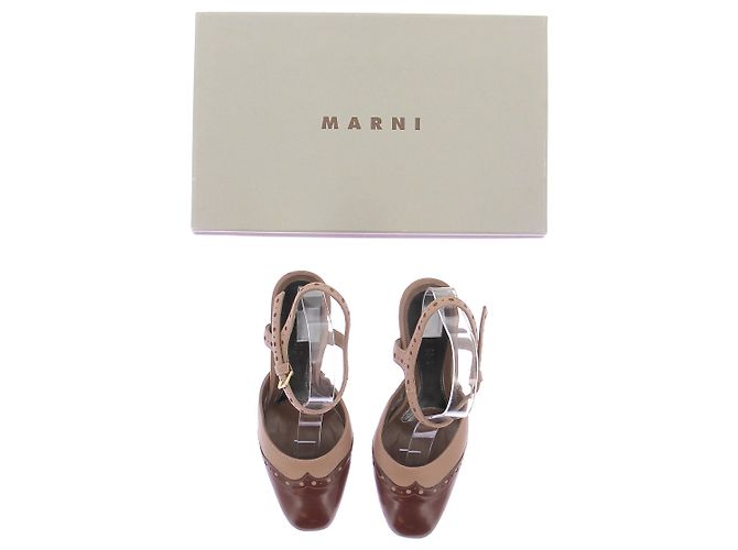 Décolleté con plateau Marni in pelle marrone - vista 10