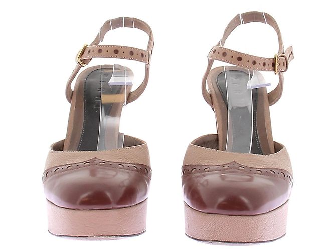 Décolleté con plateau Marni in pelle marrone - vista 4