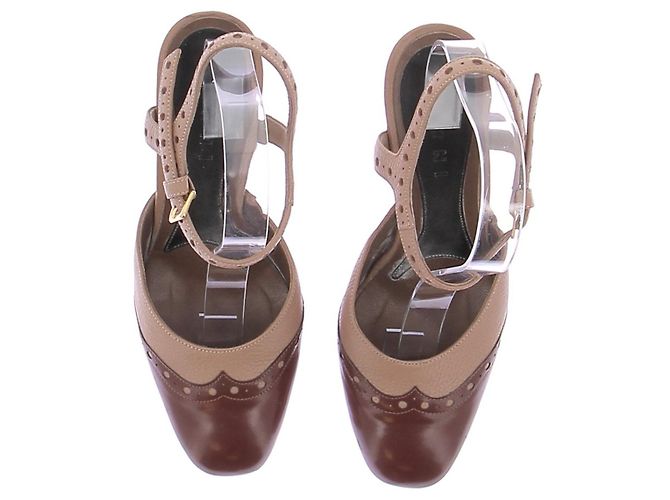 Décolleté con plateau Marni in pelle marrone - vista 6
