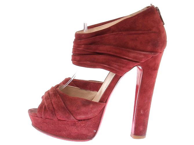 Christian Louboutin Sandali con tacco in camoscio rosso - vista 2