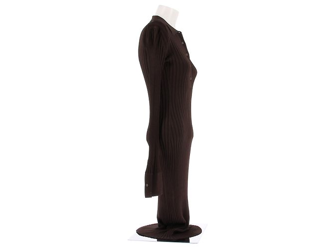Autre Marque Vestido largo marrón de viscosa con botones GALVAN LONDON Castaño - vista 3