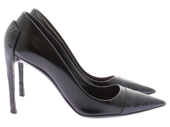 Escarpins Dior en cuir noir effet python - vue 2