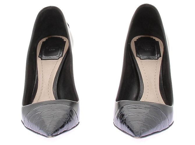 Escarpins Dior en cuir noir effet python - vue 4