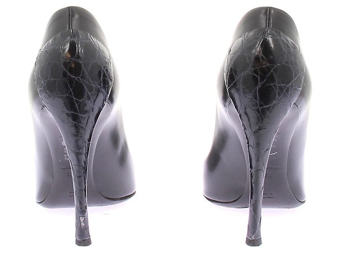 Escarpins Dior en cuir noir effet python - vue 5