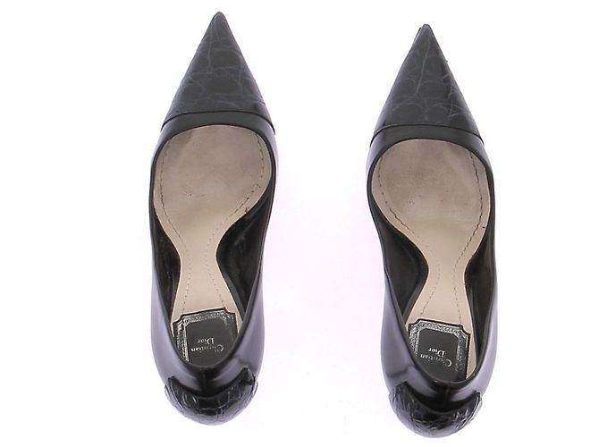 Escarpins Dior en cuir noir effet python - vue 6