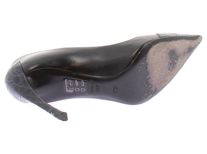 Escarpins Dior en cuir noir effet python - vue 7