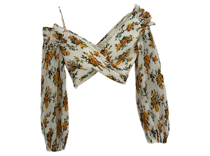 Zimmermann Plissiertes Crop-Top mit Blumenmuster Weiß Gelb - Ansicht 2