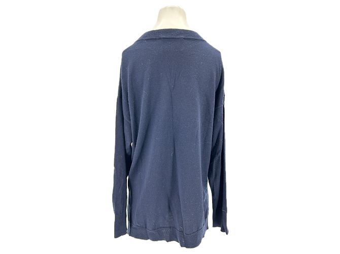 Autre Marque LEVETE ROOM Wollpullover mit V-Ausschnitt Marine M Marineblau - Ansicht 2