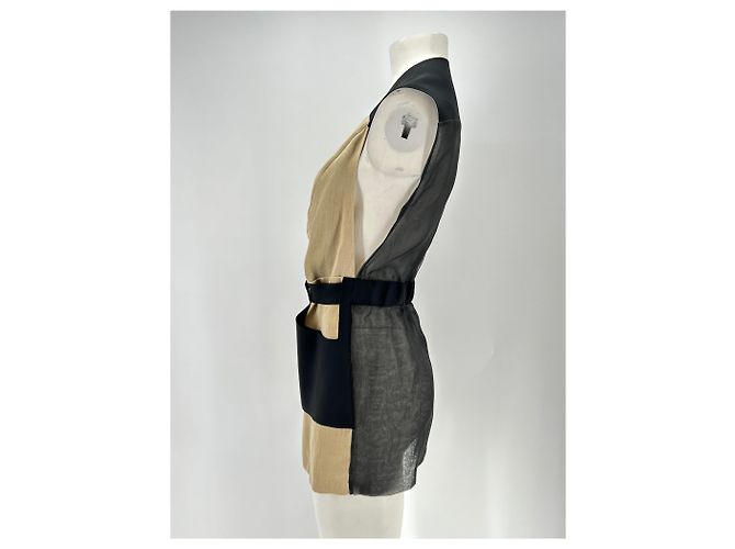 Giacca bicolore La Perla in misto ramie beige - vista 4