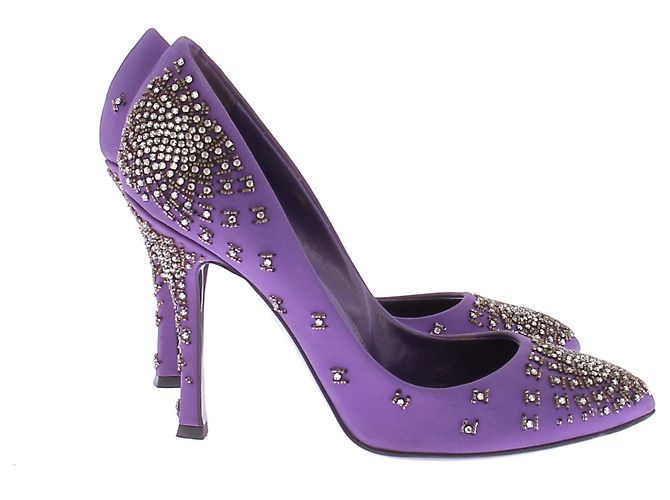 Décolleté Sergio Rossi in raso di seta viola e strass Porpora - vista 2