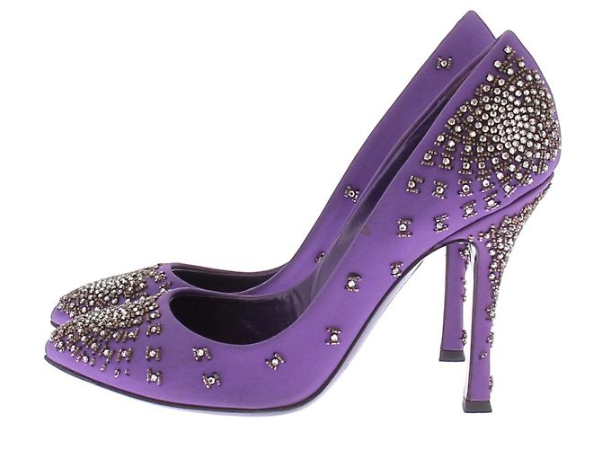 Décolleté Sergio Rossi in raso di seta viola e strass Porpora - vista 3
