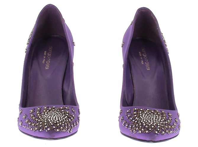 Décolleté Sergio Rossi in raso di seta viola e strass Porpora - vista 4