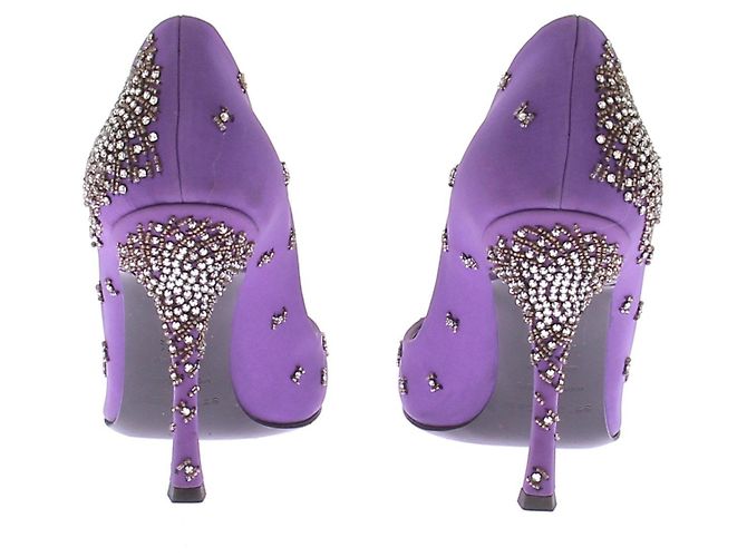 Décolleté Sergio Rossi in raso di seta viola e strass Porpora - vista 5