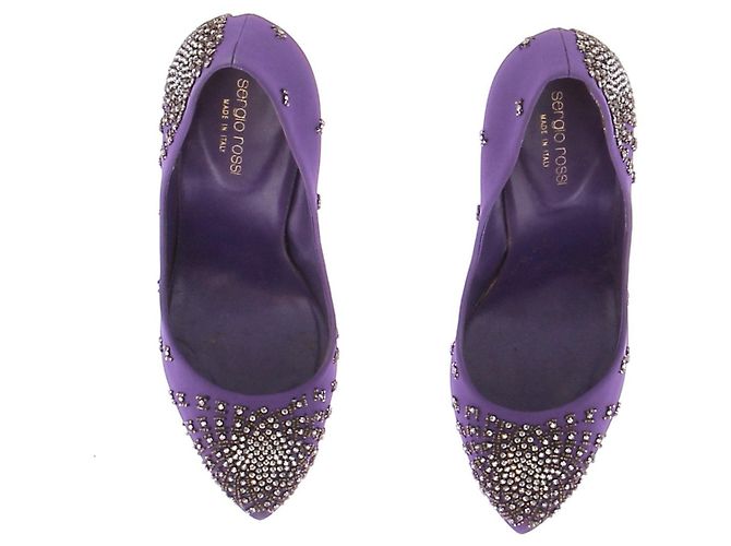 Décolleté Sergio Rossi in raso di seta viola e strass Porpora - vista 6