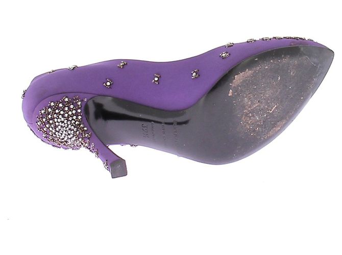 Décolleté Sergio Rossi in raso di seta viola e strass Porpora - vista 7