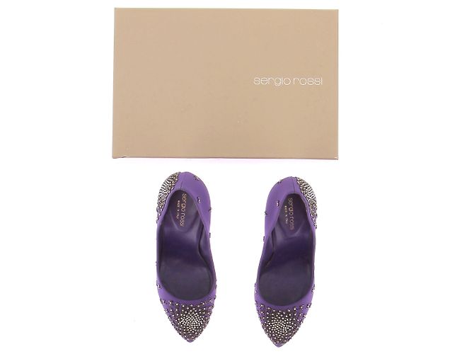 Décolleté Sergio Rossi in raso di seta viola e strass Porpora - vista 8