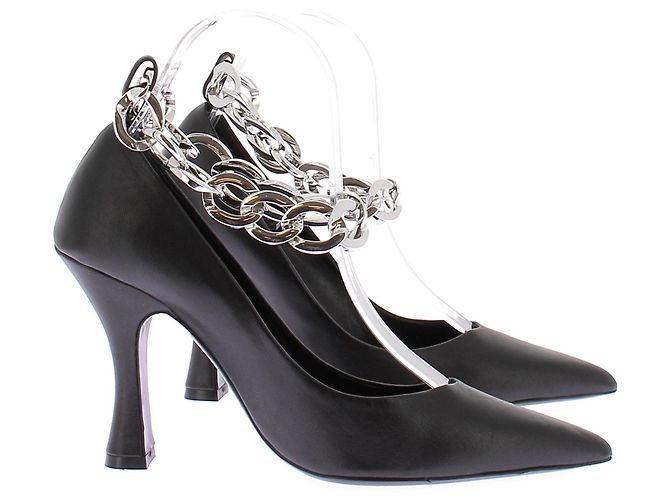 The Kooples Schwarze Lederpumps mit silberner Kette - Ansicht 2