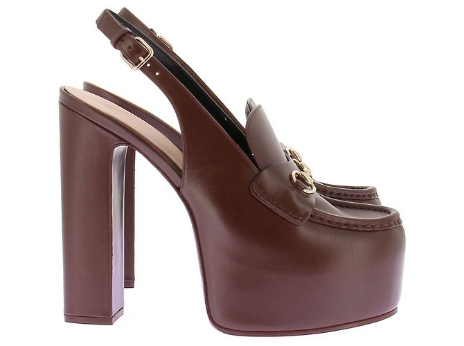 Gucci Mule con tacco e piattaforme "Horsebit" Bordò - vista 2