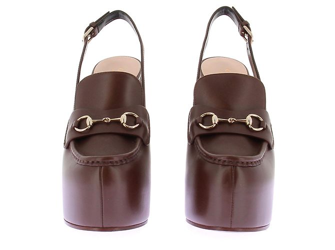 Gucci Mule con tacco e piattaforme "Horsebit" Bordò - vista 4