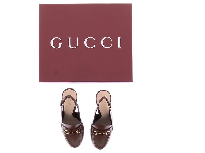 Gucci Mule con tacco e piattaforme "Horsebit" Bordò - vista 8