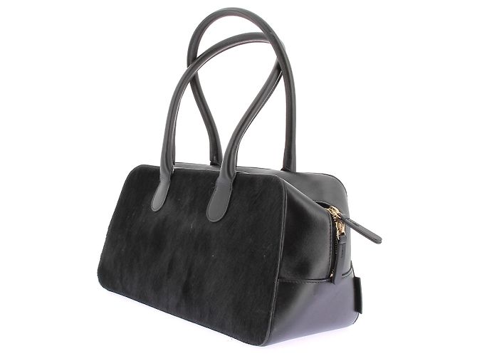 Autre Marque Borsa a mano in pelliccia e pelle nera LOULOU STUDIO Nero - vista 5