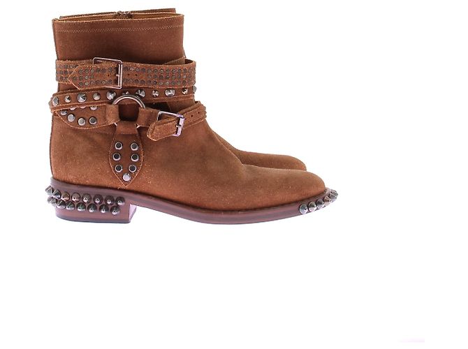 Saint Laurent Stivaletti marroni in camoscio con borchie Marrone - vista 2