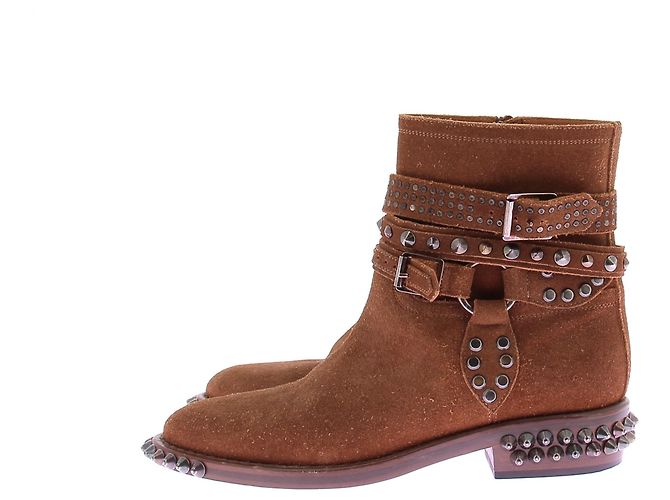 Saint Laurent Stivaletti marroni in camoscio con borchie Marrone - vista 3