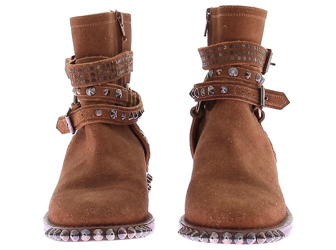 Saint Laurent Stivaletti marroni in camoscio con borchie Marrone - vista 4