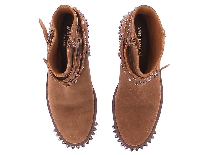 Saint Laurent Stivaletti marroni in camoscio con borchie Marrone - vista 6