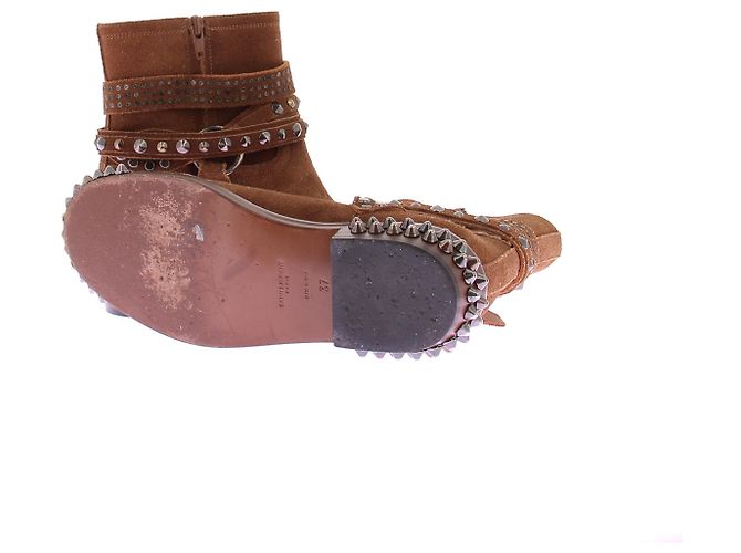 Saint Laurent Stivaletti marroni in camoscio con borchie Marrone - vista 7