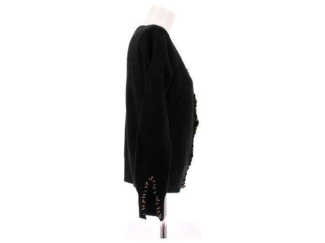 Marni Schwarzer Cardigan mit dicker gelber Naht aus Wolle - Ansicht 3