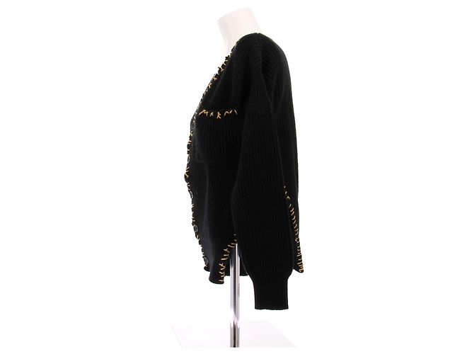 Marni Schwarzer Cardigan mit dicker gelber Naht aus Wolle - Ansicht 4