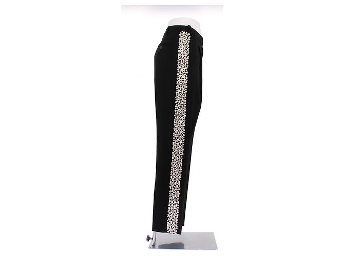 Golden Goose Calça preta com faixas de pérolas em lã Preto - vista 3