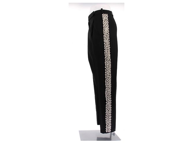 Golden Goose Calça preta com faixas de pérolas em lã Preto - vista 4