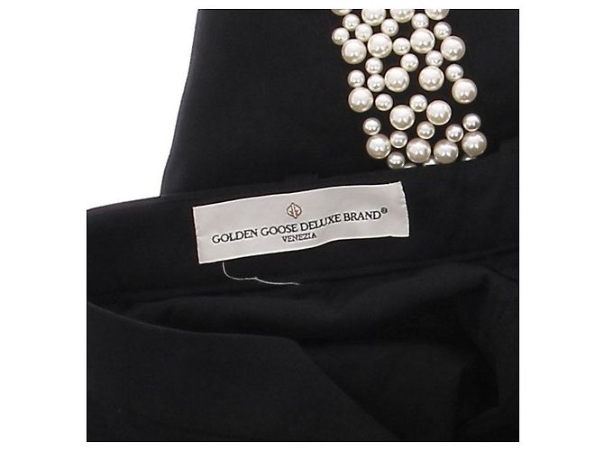 Golden Goose Calça preta com faixas de pérolas em lã Preto - vista 5
