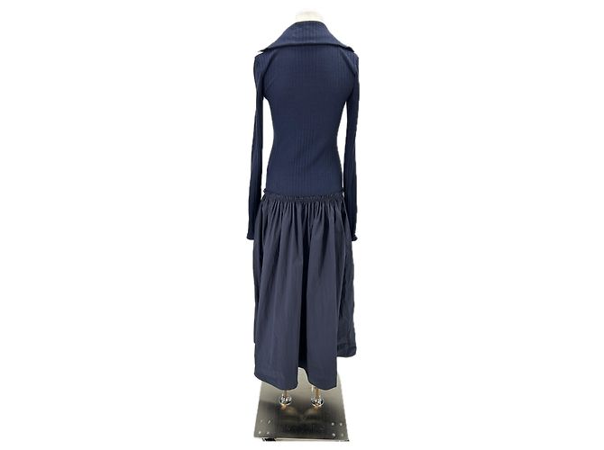 Autre Marque Langes marinefarbenes Kleid aus zwei Materialien Marineblau - Ansicht 2