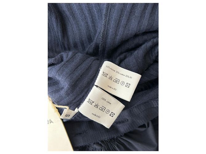 Autre Marque Langes marinefarbenes Kleid aus zwei Materialien Marineblau - Ansicht 6