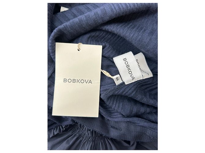Autre Marque Langes marinefarbenes Kleid aus zwei Materialien Marineblau - Ansicht 7