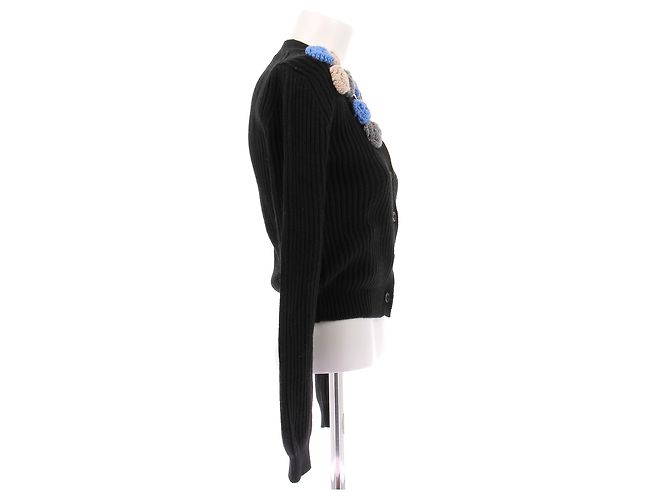 Miu Miu Schwarze Strickjacke mit blauen Blumen - Ansicht 3