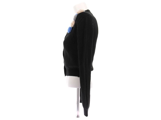 Miu Miu Schwarze Strickjacke mit blauen Blumen - Ansicht 4