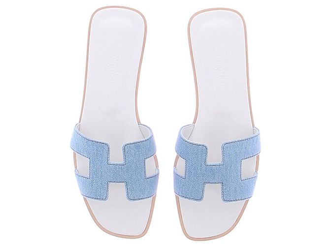 Hermès Sandali "Oran" in denim Blu - vista 6