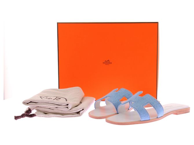 Hermès Sandali "Oran" in denim Blu - vista 9