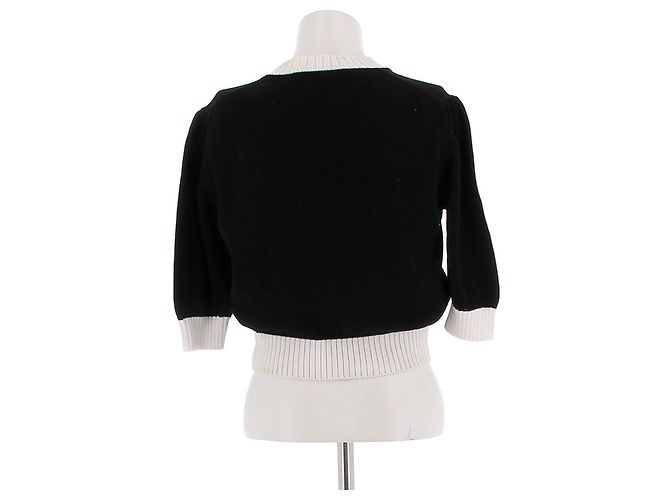 Suéter cropped preto e branco Prada com logo bordado - vista 2