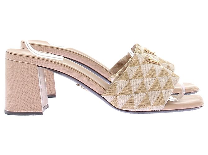 Prada Absatzsandalen aus besticktem Stoff Beige - Ansicht 2