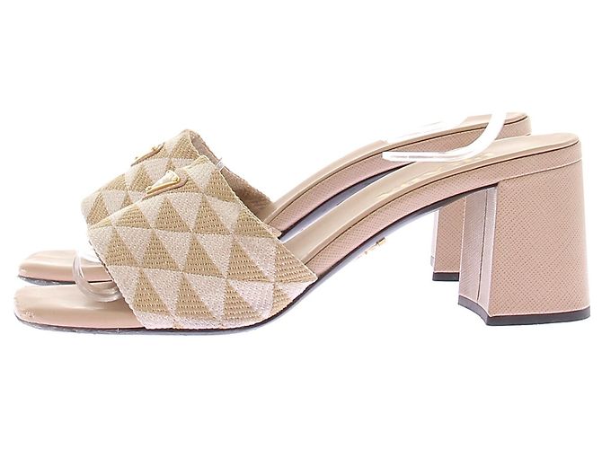 Prada Absatzsandalen aus besticktem Stoff Beige - Ansicht 3