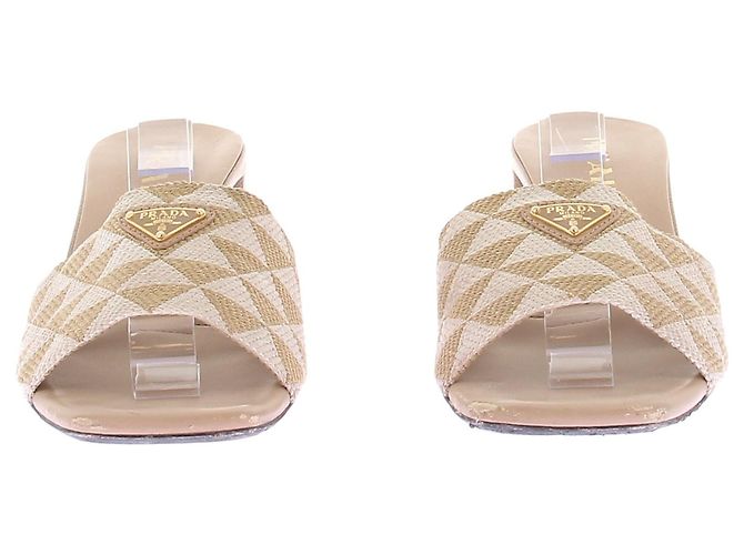 Prada Absatzsandalen aus besticktem Stoff Beige - Ansicht 4
