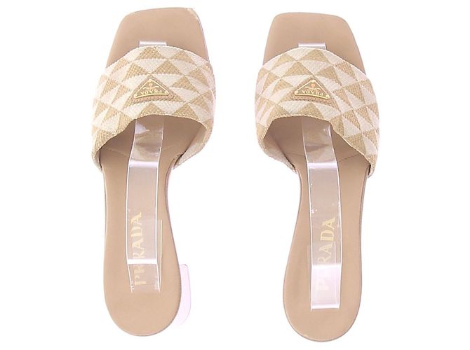 Prada Absatzsandalen aus besticktem Stoff Beige - Ansicht 6